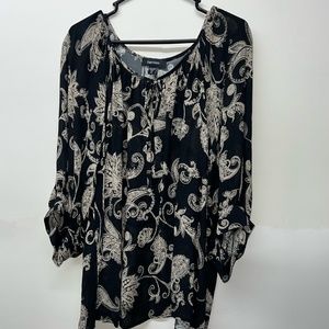 Karen Kane 2x Black Printed Blouse Top 3/4 Sleeves